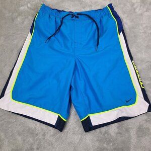 Nike Swim Trunks Mens Size Med Blue Mesh‎ Lined Polyester Drawstring Swoosh Logo